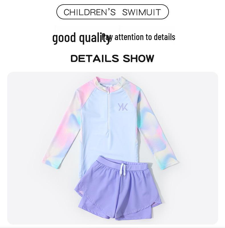 2025 New Style Girls' Sun Protection Two-Piece Swimsuit with Long Sleeves for Kids