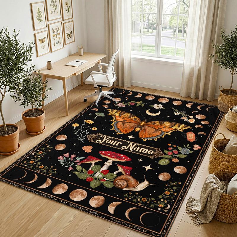 Bohemian Mandala Theme Soft Crystal Velvet Rug Custom Name & Text Print Non Slip Floor Rug for Bedroom Living Room