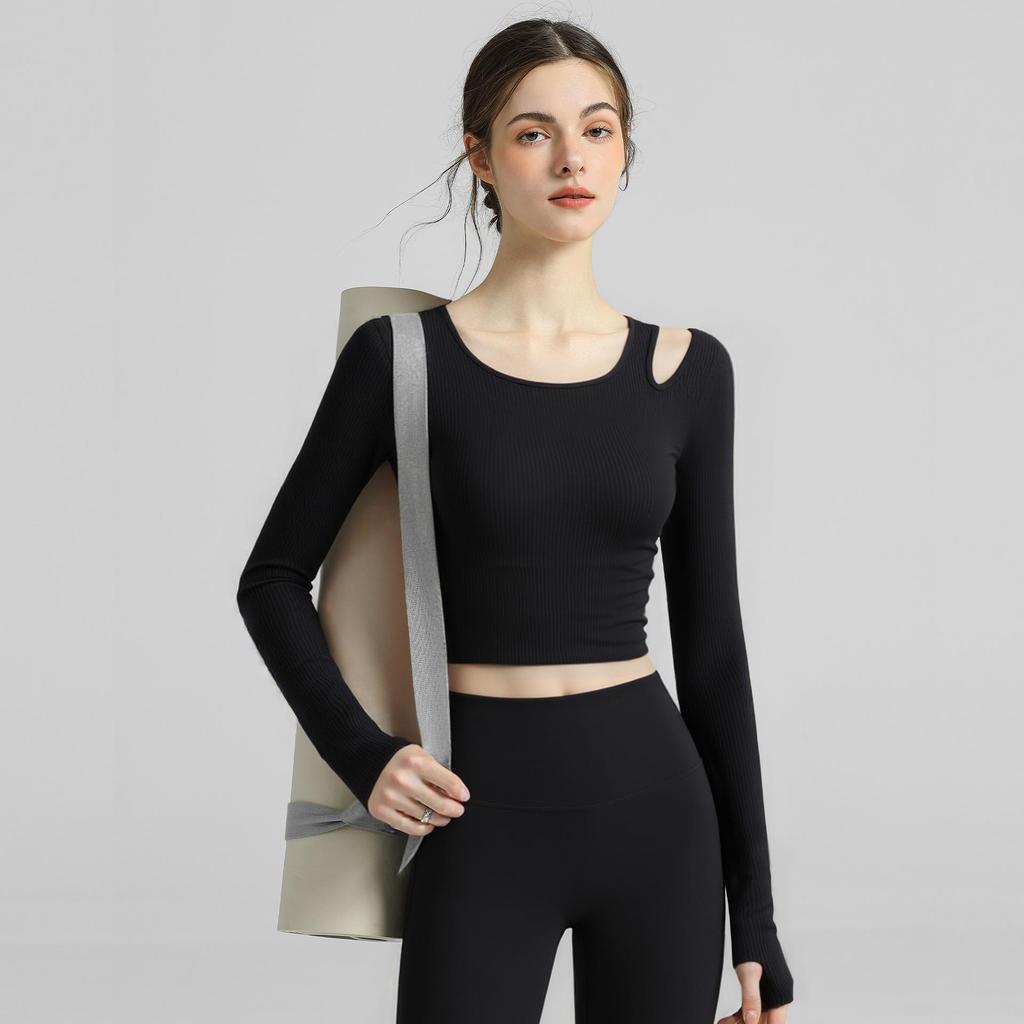 Women's Slim Fit Yoga Top with Built-in Bra - Long Sleeve for Autumn & Winter Fitness, Running, and Pilates