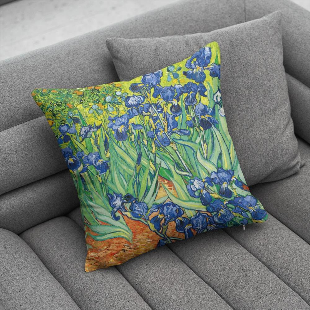 Oil Painting Decorative Pillowcases Starry Sky Self-Portrait Sunflower Sofa Bedroom Bedside Double-Sided Cushion Cover