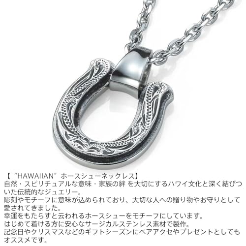 Lionheart Hawaiian Horseshoe Necklace, Surgical Stainless Steel, Silver, Pre-wrapped, with Custom Pouch, Men's
