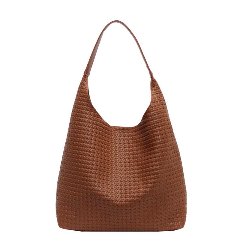 Pu Large Capacity Woven Tote Bag For Women With Solid Color For Daily Commuting And Casual Use