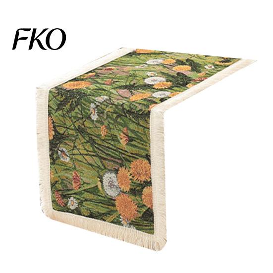Fringed Edge Table Runner Runner, Vintage Floral Printed with Durable Edges, Protects from Heat Scratches Spills