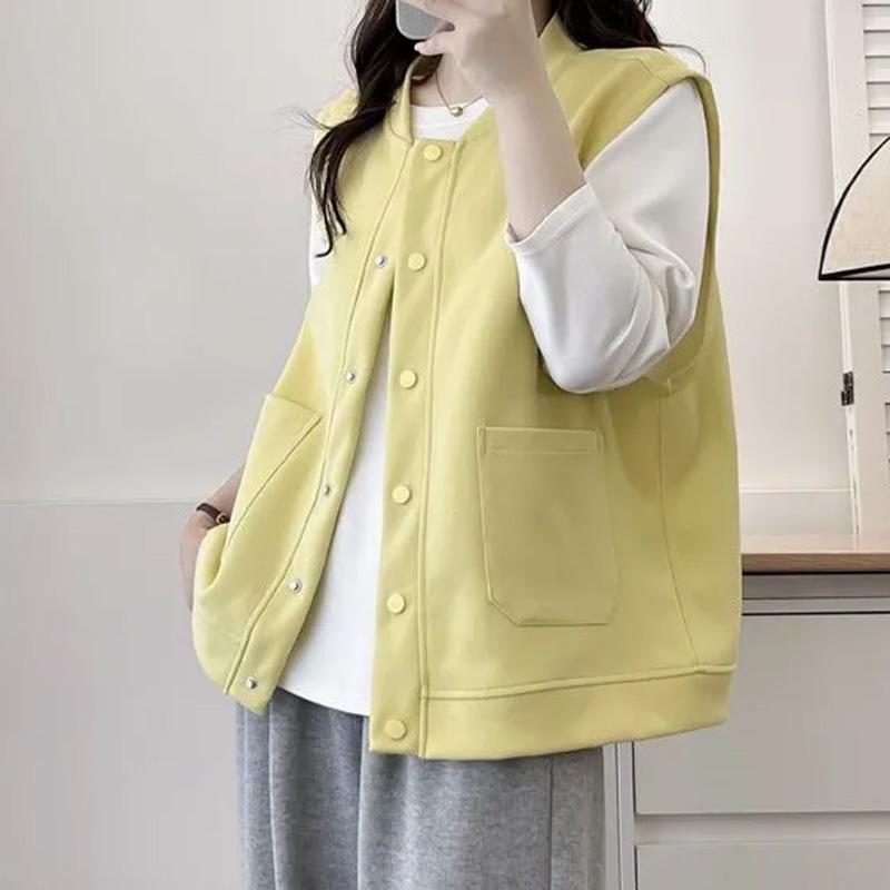 

Жилет для женщин Хлопковый Осенне-зимний Однотонный Жилет Оверсайз Повседневный Свободного кроя Жилет XXXL