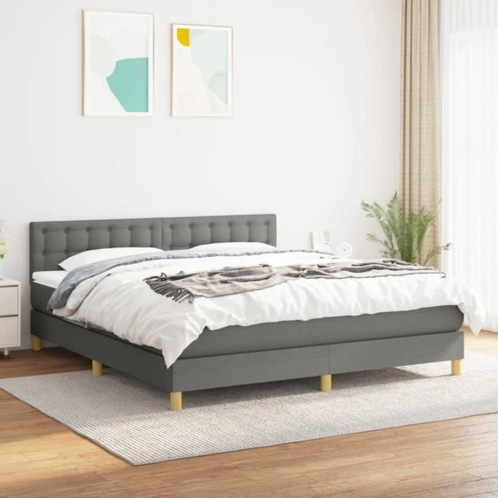3140946 vidaXL Divan Bed with Mattress Dark Grey 160x200cm Fabric