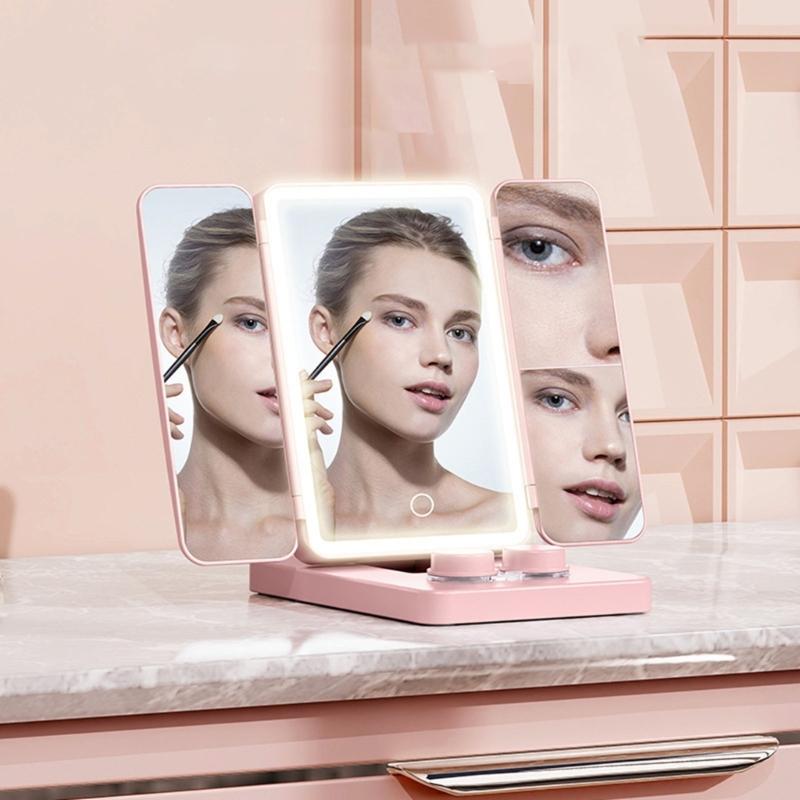 Folding LED Beauty Mirror With Extendable Structure And Rechargeable LED Lights Ideal For Small Space ABS Construction