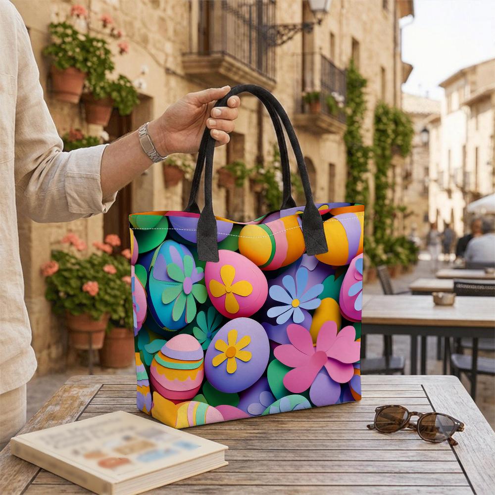Colorful Flower Print Tote Bag Large Capacity Casual Daily Shoulder Handbag for Women