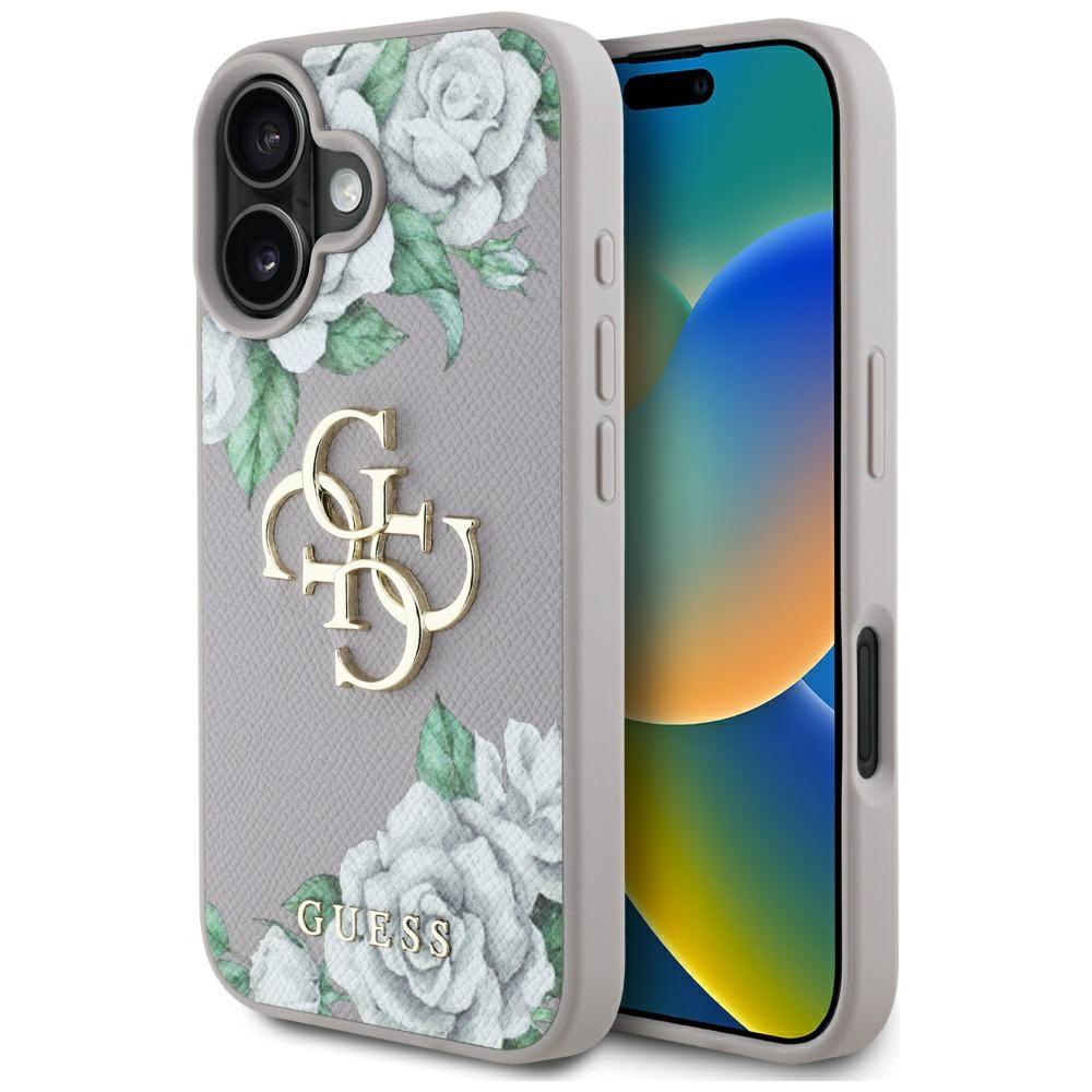 Guess Grained Roses Big 4G logo case for iPhone 16 purple