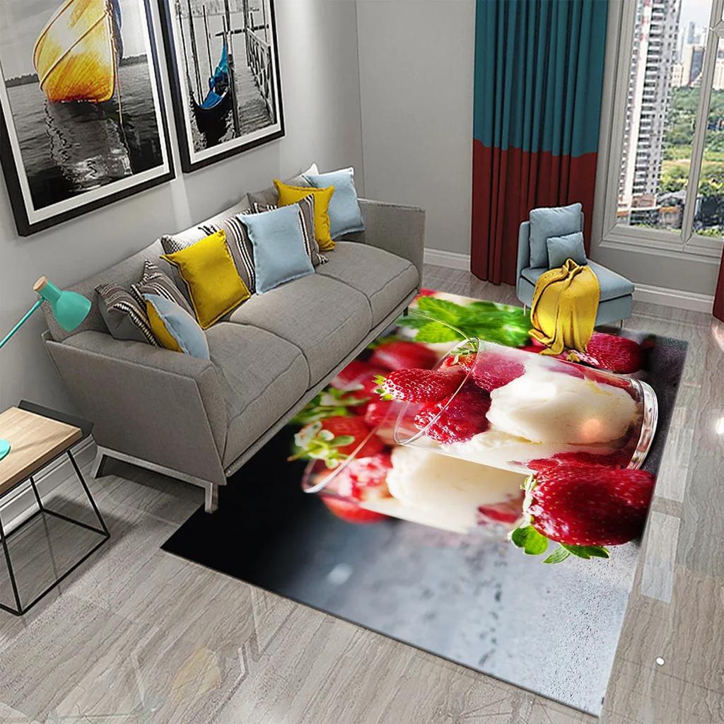 Strawberry Carpet Fresh Fruit Rug Kitchen Doormat Living Room Bedroom Floor Rug Bathroom Non-slip Foot Mat Entrance Hall Carpet