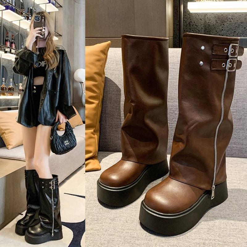 The New Shoes Are Versatile Thick-soled Height-increasing Thigh-high Boots and Retro Women's Slimming Knight Boots