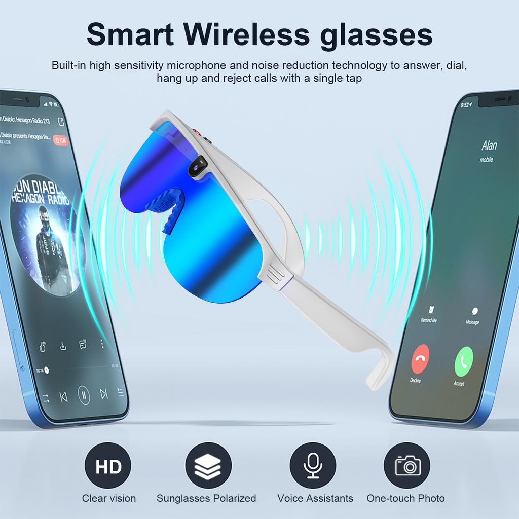 Wireless BT Sunglasses Image Stabilization Anti-Glare Protection Goggles Video Recording Protective Goggles for Hiking Camping