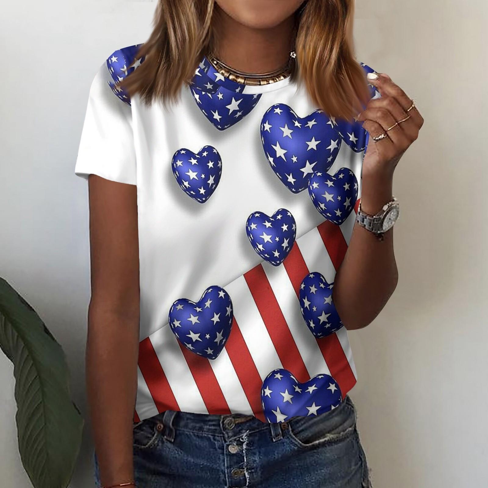 

Женская модная повседневная футболка с принтом на День независимости и круглым вырезом, топ с короткими рукавами XL