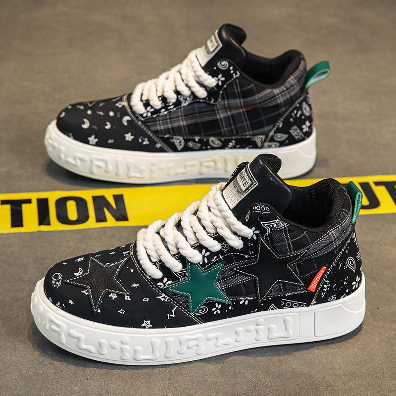 

2024Новые мужские высокие туфли Star, модная и универсальная повседневная обувь, износостойкие и персонализированные парусиновые туфли на шнуровке 39