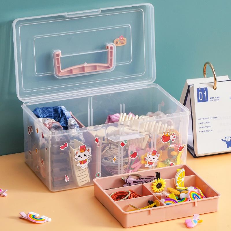 Storage Box Handheld Portable Double Layer Storage Box Transparent Multifunctional Outdoor Storage and Organisation Box