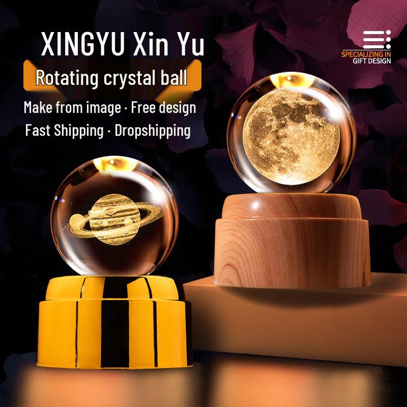 Creative Rotating Crystal Ball Night Light: Decorative Craft for Bedroom Atmosphere and Festive Gift.