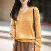 Seamless Brushed Knitted Wool Sweater for Women with V-neck, Loose Fit, Long-sleeved Top