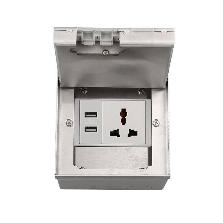 Gold Concealed Euro Floor Socket with USB Charging, Stainless Steel Flush Design