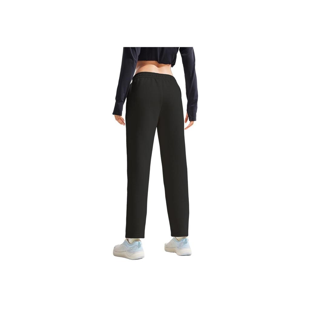 Li Ning Fitness Series Solid Color Mid Waist Breathable Versatile Knitted Sports Long Pants Women Bottoms Black AKLV042-2