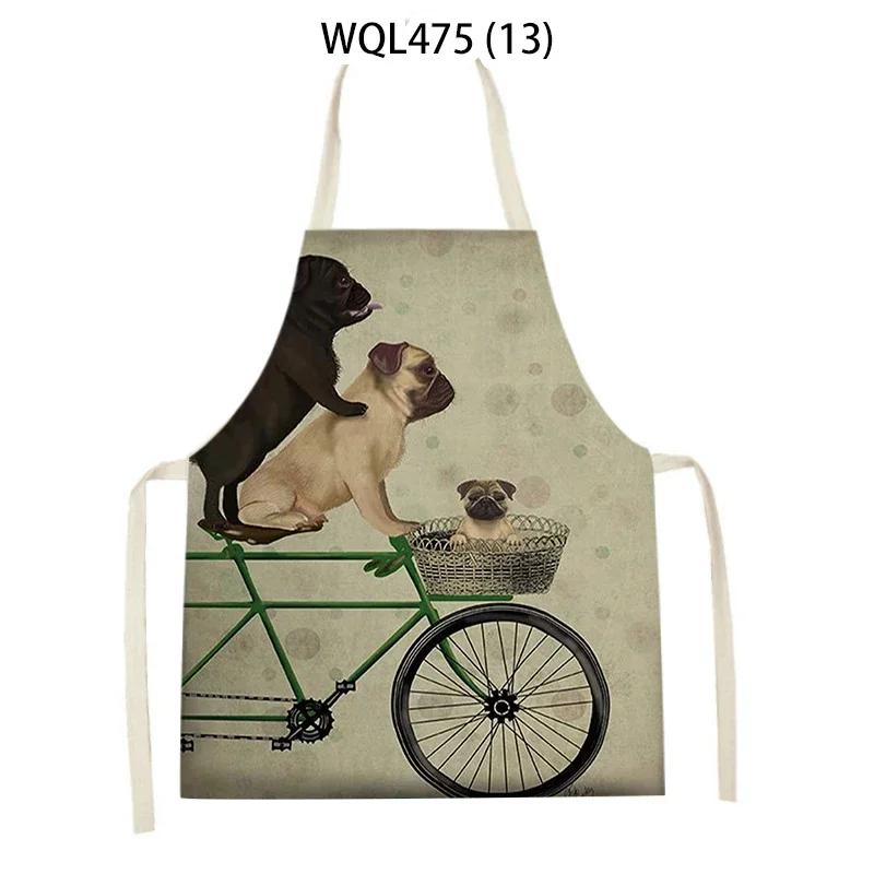Cartoon Dog Printed Sleeveless Kitchen Aprons Animal Rabbit Fox Pattern Cooking Baking Waist Bib Household Cleaning Pinafore