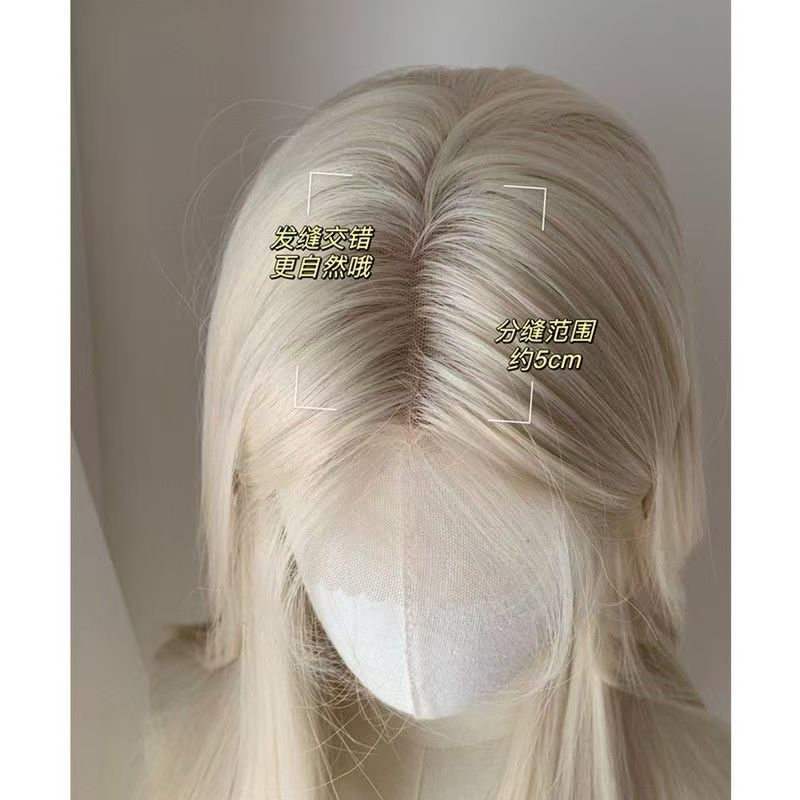 White Blue Platinum Long Straight Wig, Small Lace Front Realistic Full Head Wig For Women Fashion Styling