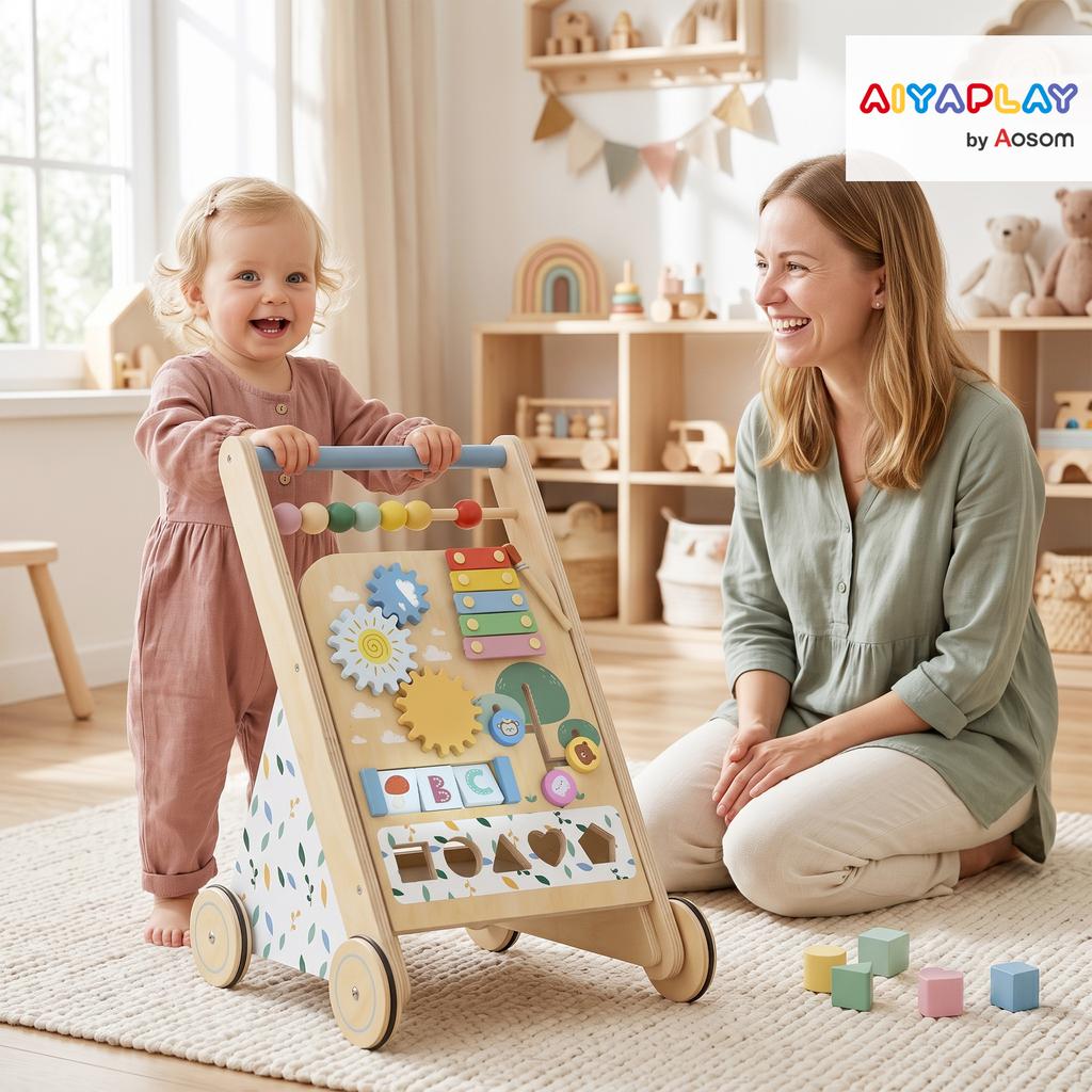 Wooden Baby Walker, Speed Control, +75 Cm Height, Natural