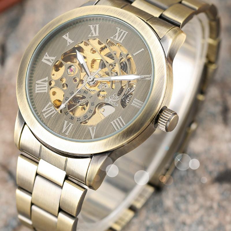 copper skeleton watch