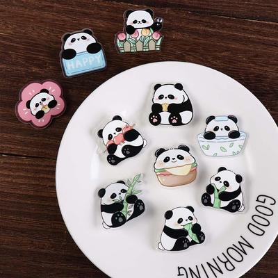 Bear Acrylic Panda Pin Cute Animal Badge Kawaii Flower Panda Brooch  Gift