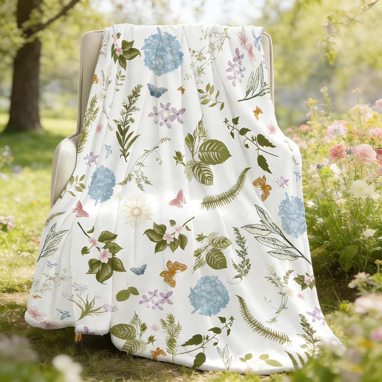 

Wildflowers Throw Blanket Botanical Floral Printed Bed Blanket Super Soft Lightweight Fluffy Plush Fuzzy Flannel Throw Blanket 75x90cm