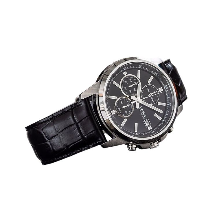 Casio Dress Three Eye Design Waterproof Pointer Simple Quartz Movement Leather Strap Men Watches Black MTH-5001L-1APR