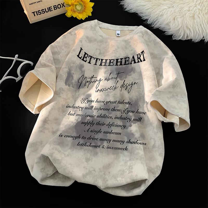 

NASA MARVEL Tie-Dye Letter Print Loose Fit Round Neck Short Sleeve T-Shirt M