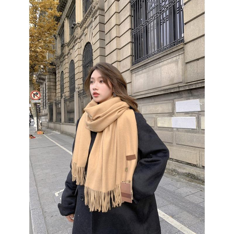 Wool Scarf Women's Autumn and Winter Warm Thickened Cashmere Scarf Versatile Tassel Shawl Korean Style Solid Color Scarf