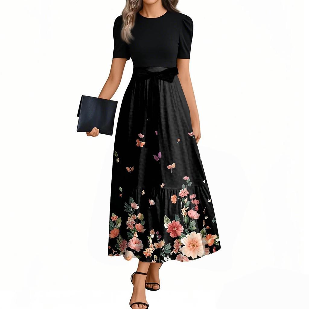 Women's Floral Print High Waist Fashionable And Elegant Dress