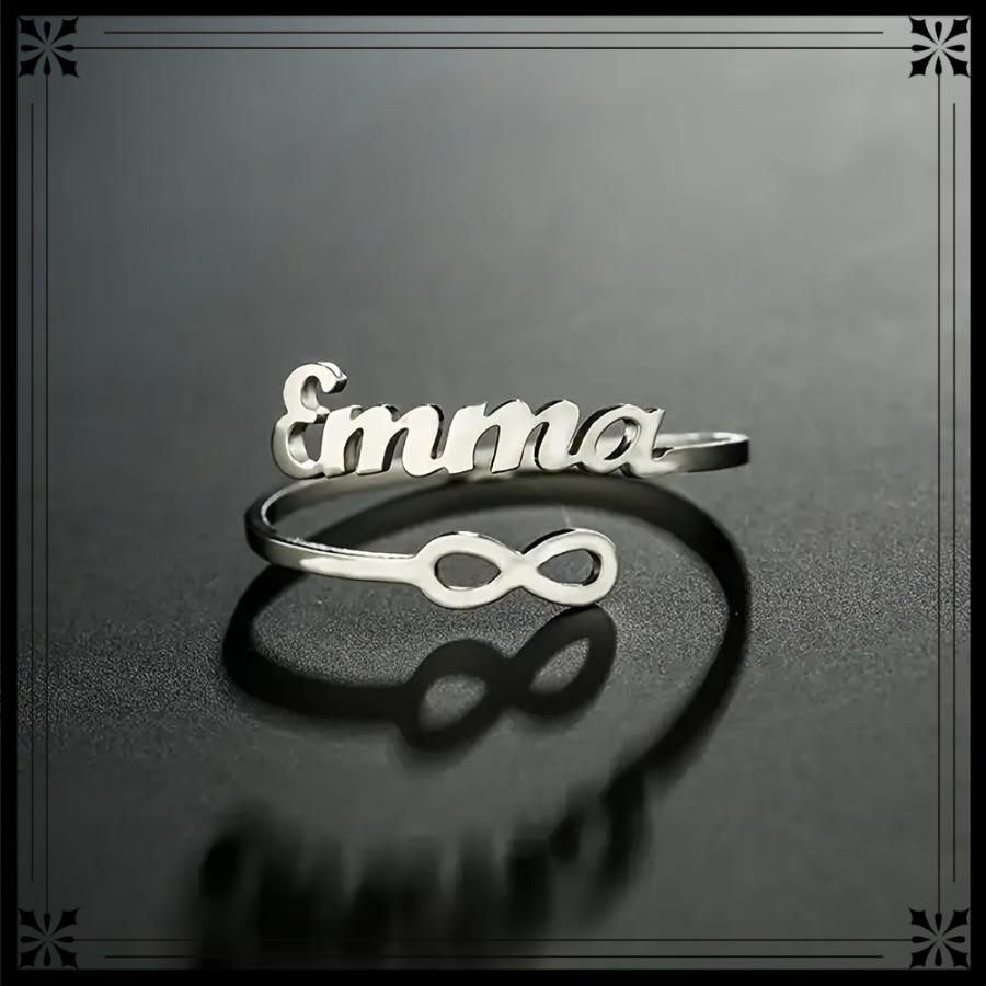 Custom Infinity Name Ring/Personalized Minimalist Nameplate Open Ring/Adjustable Stainless Steel Ring/a Gift for Her/Women's Fashion