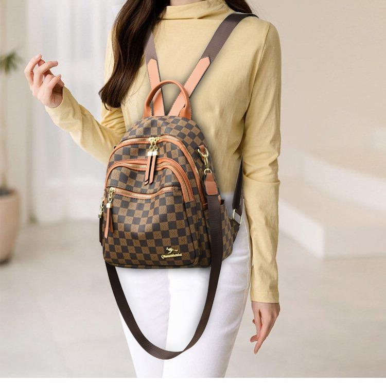 Avancerad Schackrutig Ryggsäck för Kvinnors Vårresor Ryggsäck med Multifunktionell Texturerad Kvinnors Bokväska Mode Ryggsäck för Flickor