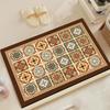 Tapete de Banheiro Mosaico Boho Retrô, Tapete de Chão Antiderrapante com Borda Vintage