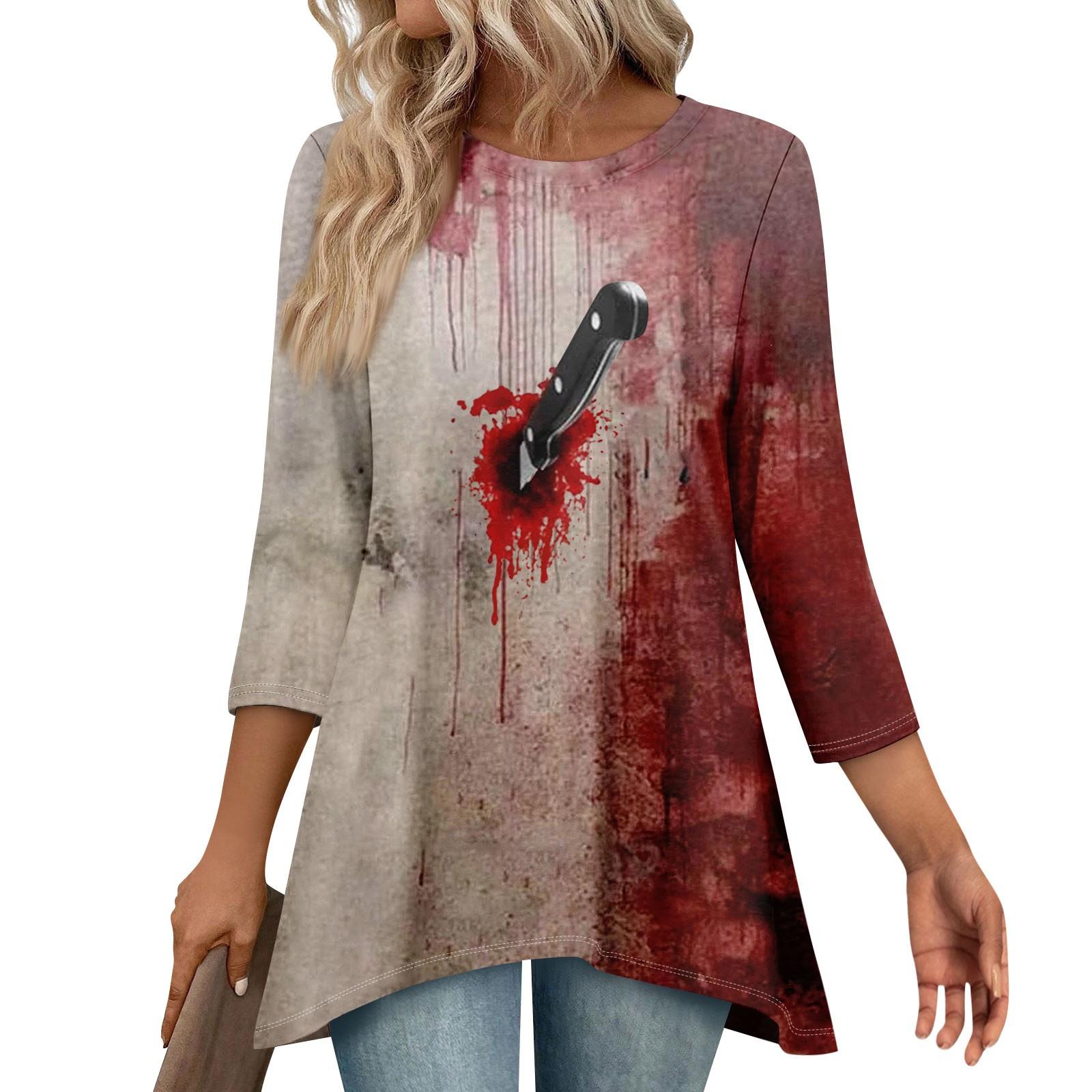 

Tunic Tops For Women Loose Fit Prints Tops 3/4 Length Sleeve Womens Tops With Asymmetrical Hem XL чорний