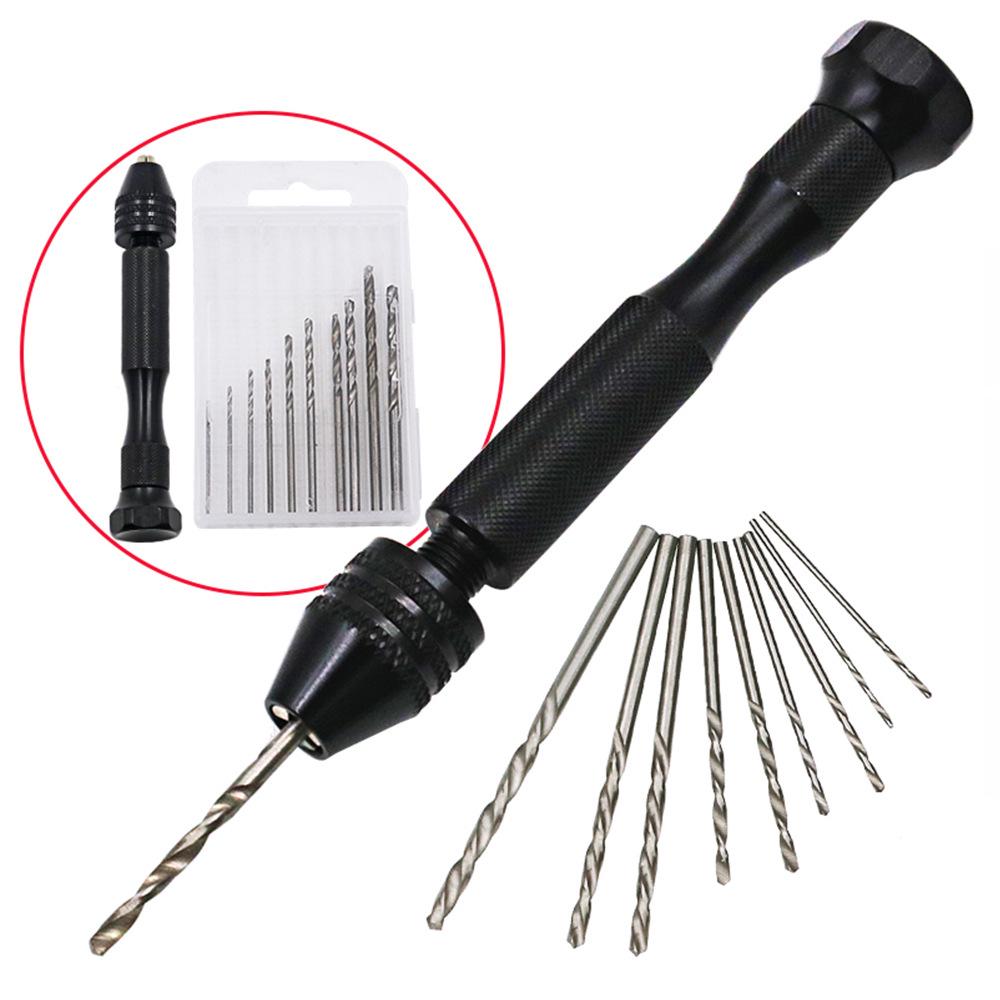 0.3-3.4mm Black & White Mini Hand Drill Set with Chuck - DIY Twist Drill Puncher