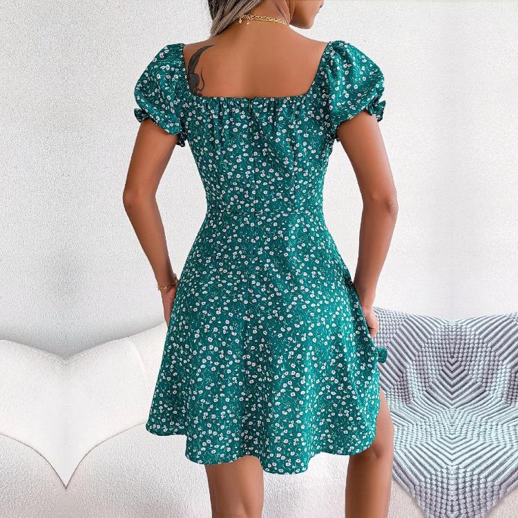 Floral Swing Dress for Women Summer Spring Casual Sizes S Flared Sleeve Drawstring Lace Up XXL