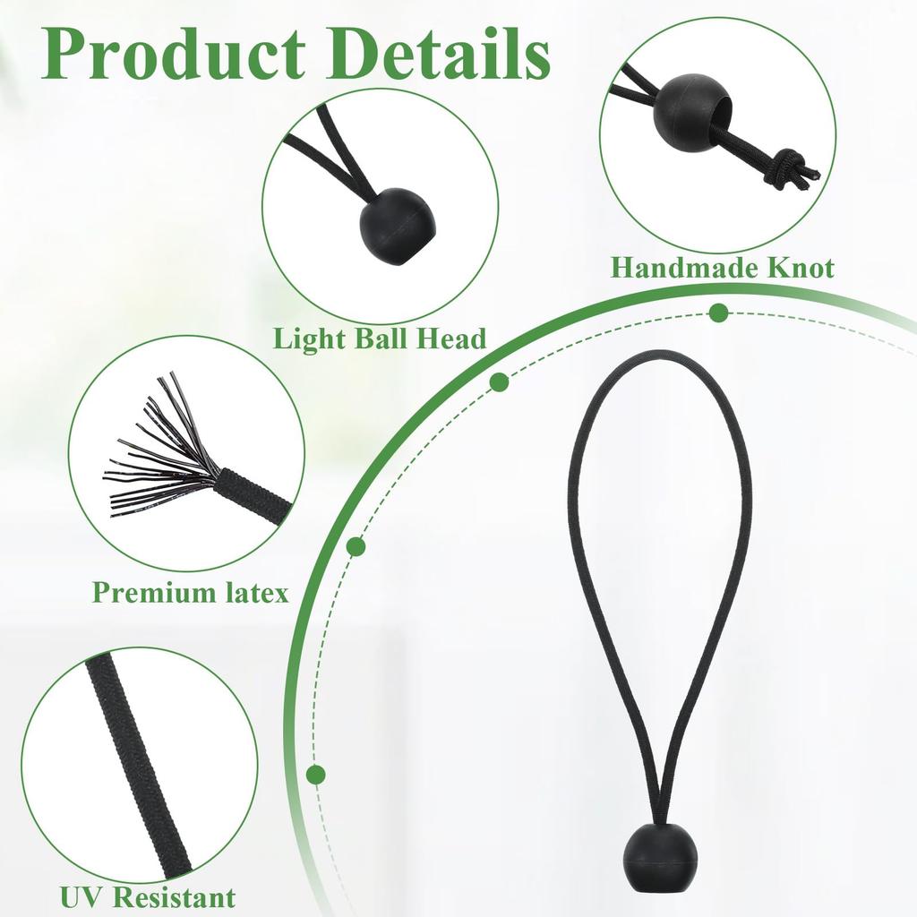 10/20pcs Nylon Heavy-Duty Elastic Rope with Ball, Tent Guyline, Camping and Cargo Handling, Outdoor Support Equipment, Black