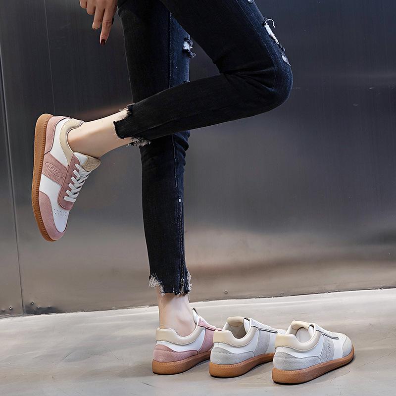Genuine leather women's shoes 2025 new German training shoes autumn women's casual single shoes flat Forrest Gump shoes children's white shoes