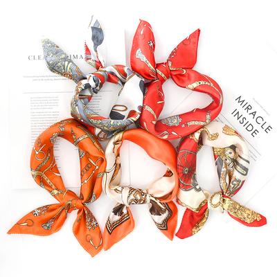 New Fashionable High-End Silk Scarf Square Scarf Chain Simulation Silk 50x50 Small Scarf For Women