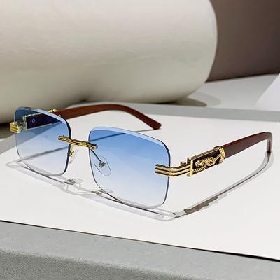 Wood Grain Legs Cheetah Decorative Sunglasses Colorful Retro Frameless Square Leopard Head Metal Sunglasses