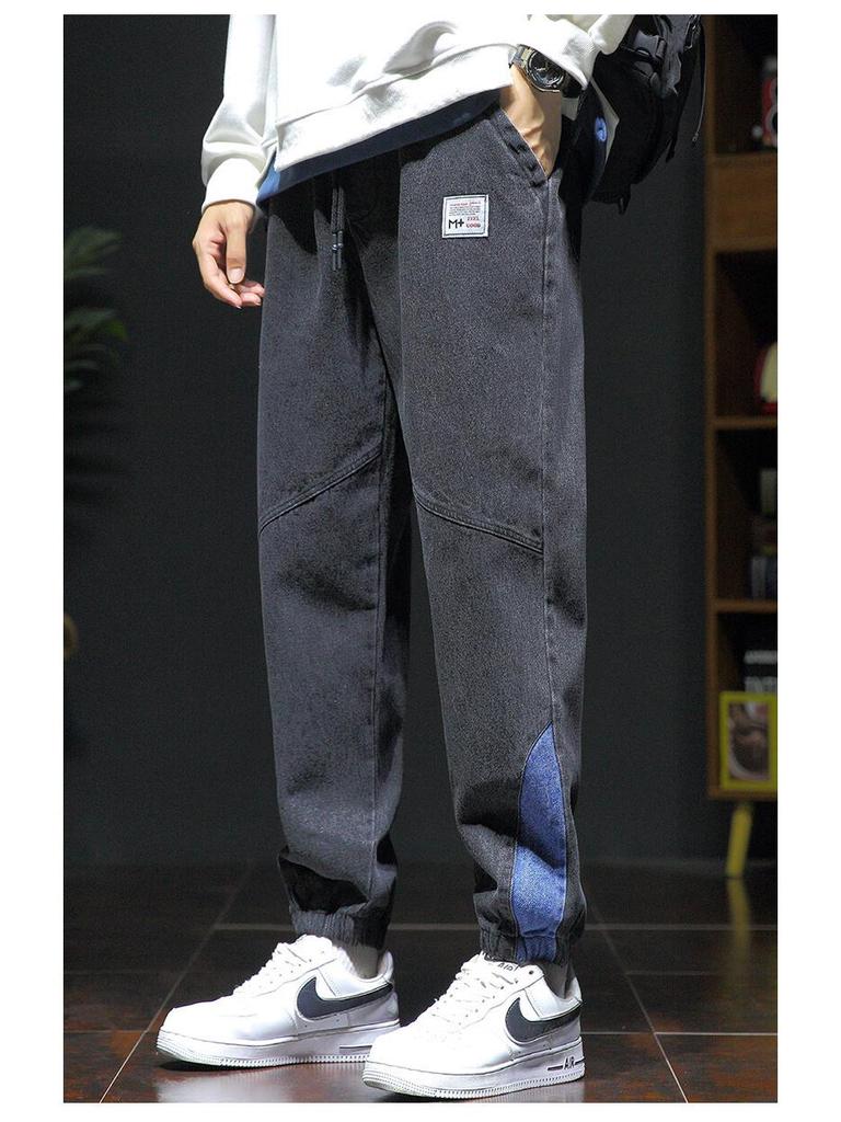 Men's Plus Size Korean-Style Loose Cuffed Jeans - Trendy Casual Nine-Point Pants