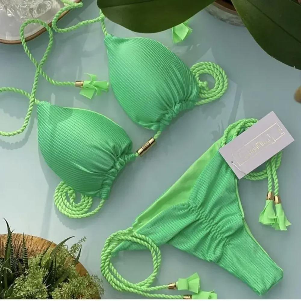 Dámské Bikini Nový Speciální Materiál Jednobarevný Šňůrkový Plavky Vícebarevné