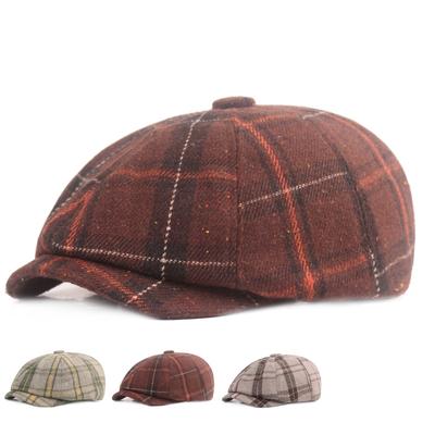 Woolen Beret Men Woolen Hat Autumn Winter Plaid Octagonal Hat Newsboy Cap for Men Painters Hats