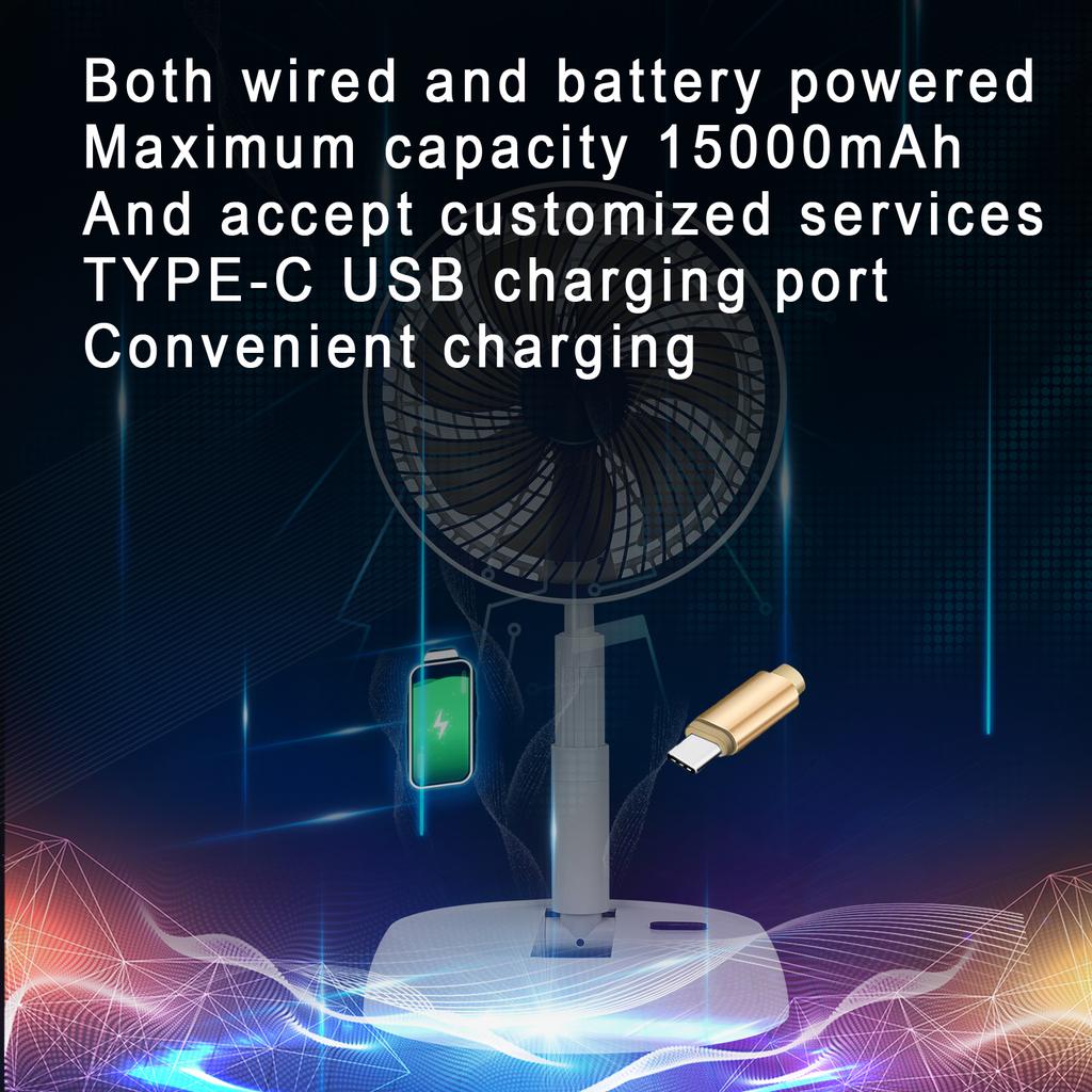 Portable Folding Fan 6000mAh USB Remote Control Air Cooler Silent Rechargeable Wireless Floor Standing Fan For Outdoor Home