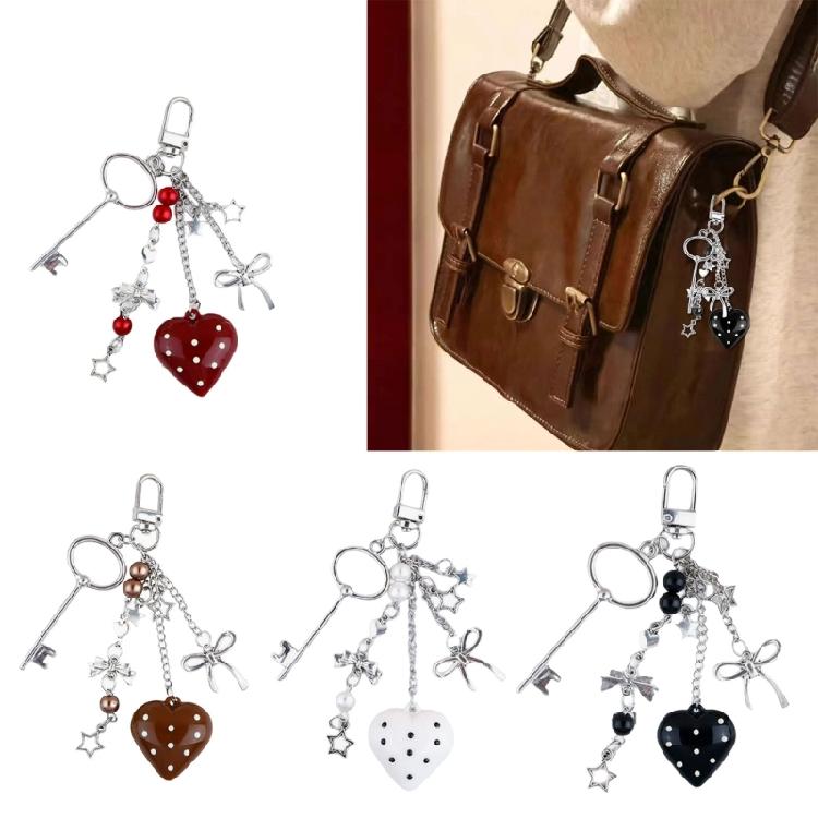 Pingente Multifuncional de Coração com Laço Porta-Chaves Portátil para Mulheres Estilosas Acessório Prático para Bolsa para Uso Diário