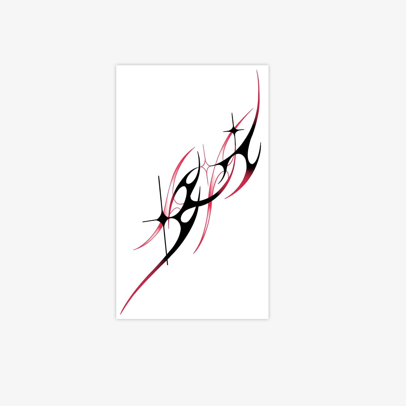 

Black And Red Contrasting Color Tribal Wind Waist And Abdomen Tattoo Sticker, Waterproof And Long-Lasting, Spice Girl Gothic Sticker 9*15