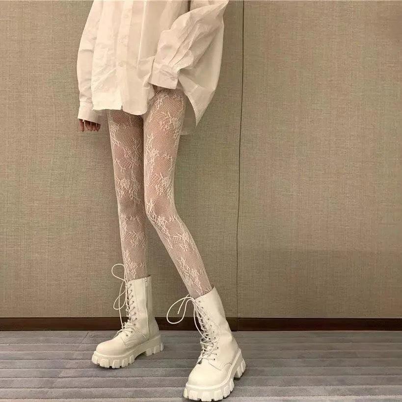 Brown Stockings Women'S Spring And Autumn Anti-Hook Bottoming Socks Summer Lace Retro Flower Jacquard Mesh Socks Beautiful Legs