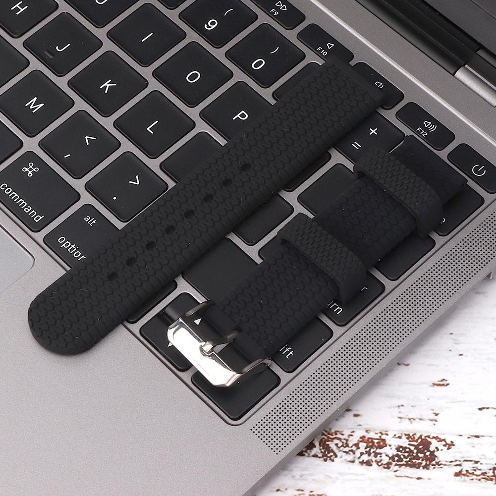 20mm Watch Band Silicone Pin Buckle Sports Tire Grain Watch Strap AccessoryBlack